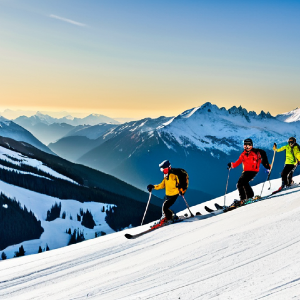 Whistler Blackcomb - Skiing Adventure**

"A majestic view of Whistler Blackcomb, skiers gliding down pristine slopes, Peak 2 Peak Gondola in the background, snowy peaks, bright sunny day, family-friendly, safe for work, appropriate content, fully clothed, professional photography, high quality"

**