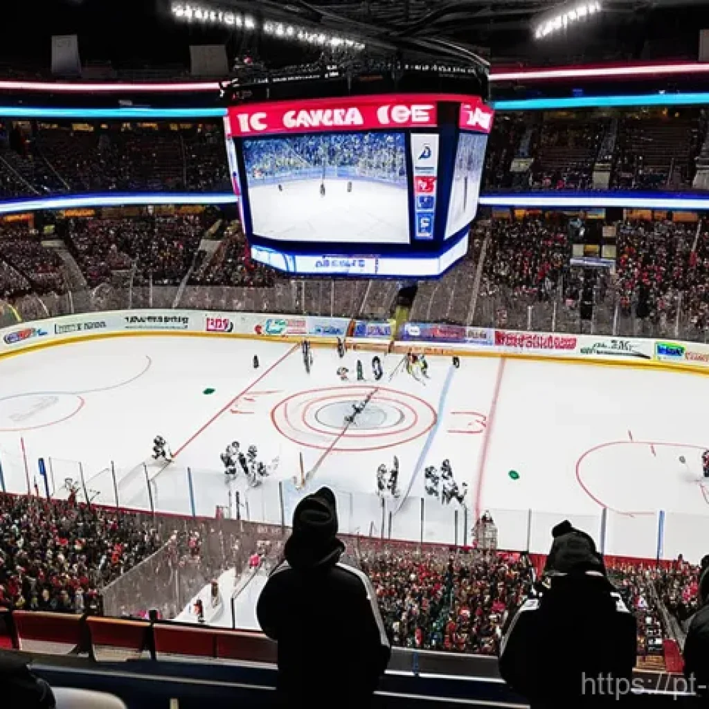 캐나다의 인기 스포츠와 리그 소개 - **Prompt: Canadian Ice Hockey Passion**
"A thrilling wide-angle view of a packed National Hockey...