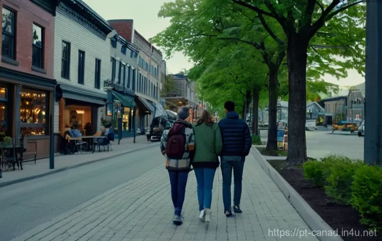 캐나다에서 가장 안전한 도시 - Prompt 1: Peaceful Evening Stroll in a Charming Canadian City**